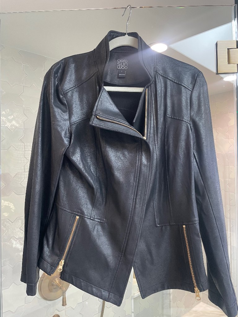 Clara Sunwoo Liquid Leather Moto Jacket In Black, Size L